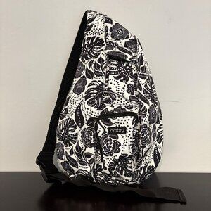 Ambry Black Floral White Canvas Rope Sling Backpack